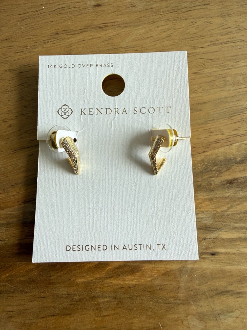 Kendra Scott Meredith Metal Huggie Earrings - Gold Pavé Lightning Stud Earrings